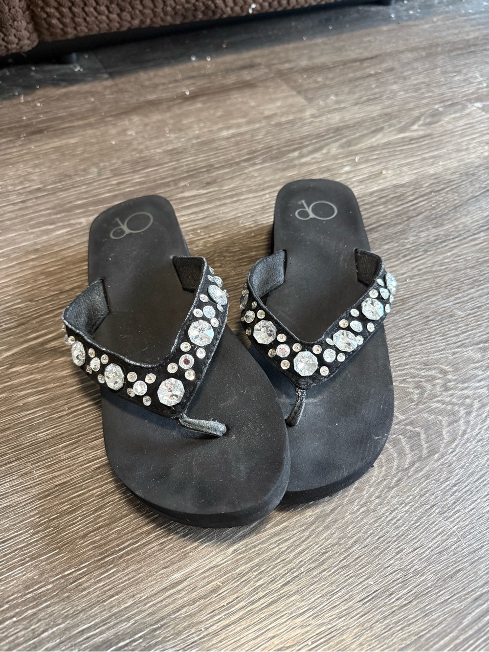 Y2K Platform Black Embellished Thong Sandals by Op
